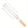 1pc Sausage Grill Net BBQ Tools 304 Stainless Steel Corn Grill Removable Folding Portable Grill Net Clip; Household Barbecue Tool; Kitchen Utensils -