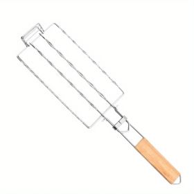 1pc Sausage Grill Net BBQ Tools 304 Stainless Steel Corn Grill Removable Folding Portable Grill Net Clip; Household Barbecue Tool; Kitchen Utensils -