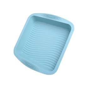 1pc Square Silicone Cake Pan Wave Pattern Toast Bread Baking Pan Easy To Wash High Temperature Resistant Oven Silicone Cake Mold - Blue