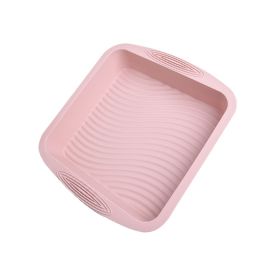 1pc Square Silicone Cake Pan Wave Pattern Toast Bread Baking Pan Easy To Wash High Temperature Resistant Oven Silicone Cake Mold - Pink