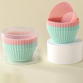 12pcs Silicone Baking Cups; Reusable Cupcake Liners; Non-stick Muffin Cups; Cake Molds Set; Standard Size Cupcake Holder - 12pcs-Nordic Pink And Green