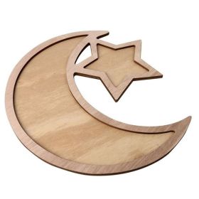 1pc, Eid Al-Fitr Dessert Tray, Stars And Moon Wooden Ornaments, Ramadan Ornaments, Ramadan Kareem, Holiday Accessory, Birthday Party Supplies, Room De