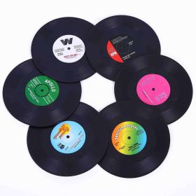 Set Of 6 Colorful Retro Vinyl Record Disk Coasters With Funny Labels-Prevent Furniture From Dirty And Scratched - 6pcs