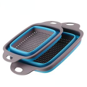 Collapsible Colander Set Of 2; Silicone Square Strainer With Handle For Kitchen Food Draining Pasta Vegetable Fruit And Meat - Blue Suit (1 Large + 1