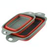 Collapsible Colander Set Of 2; Silicone Square Strainer With Handle For Kitchen Food Draining Pasta Vegetable Fruit And Meat - Red Set (1 Large + 1 Sm