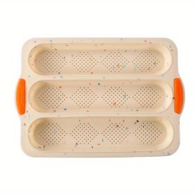 1pc; Silicone Baguette Pan; French Bread Baking Pan; Perforated 3 Loaves Baguettes Bakery Tray; Baking Tools; Kitchen Gadgets; Home Kitchen Items - Mu