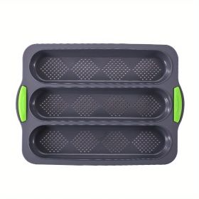 1pc; Silicone Baguette Pan; French Bread Baking Pan; Perforated 3 Loaves Baguettes Bakery Tray; Baking Tools; Kitchen Gadgets; Home Kitchen Items - Gr