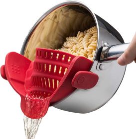 Kitchen Snap N Strain Pot Strainer and Pasta Strainer - Adjustable Silicone Clip On Strainer for Pots, Pans, and Bowls - Gray - red