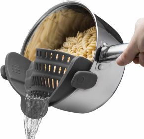 Kitchen Snap N Strain Pot Strainer and Pasta Strainer - Adjustable Silicone Clip On Strainer for Pots, Pans, and Bowls - Gray - grey