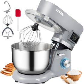 VEVOR Stand Mixer; 660W Electric Dough Mixer with 6 Speeds LCD Screen Timing; Tilt-Head Food Mixer with 5.8 Qt Stainless Steel Bowl; Dough Hook - 5.8