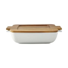 Better Homes & Gardens Ceramic Oven to Table Serveware Dish with Acacia Lid, 13.39 x 9.06 x 3.39 in - Better Homes & Gardens