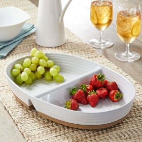 Better Homes & Gardens Abbott Exposed Clay Stoneware Divided Serving Tray, White Speckled, Oval - Better Homes & Gardens