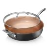 5.5 Qt Multipurpose Nonstick Jumbo Cooker Saute Pan with Glass Lid Oven Dishwasher Safe - gold