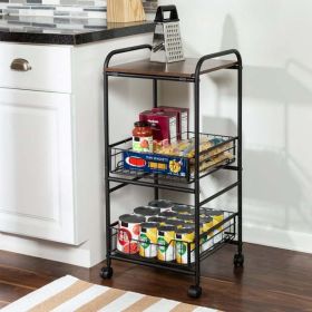 3-Tier Rolling Kitchen Storage Cart with 2 Metal Basket Drawers, Black/Brown - Black/Brown