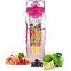 Fruit Infuser Water Bottle 32OZ Juice Shaker Sport w/ Flip Top Lid Anti-Slip Grips   - pink