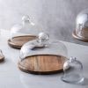 1pc Pastry Plate WithTransparent Glass Cover; Fruit Plate With Glass Top; Small Circle Wooden Tray With Glass Lid - Covered Snack Plate