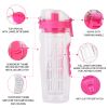 Fruit Infuser Water Bottle 32OZ Juice Shaker Sport w/ Flip Top Lid Anti-Slip Grips   - pink