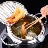 1pc Tempura Deep Fry Pot, Thickened 304 Stainless Steel Tempura Fryer With Thermometer, Japanese Style Tempura Fryer Pan - 2.2L