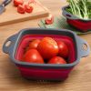 Collapsible Colander Set Of 2; Silicone Square Strainer With Handle For Kitchen Food Draining Pasta Vegetable Fruit And Meat - Red Set (1 Large + 1 Sm