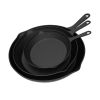 Frying Pans-Set of 3 Cast Iron Pre-Seasoned Nonstick Skillets in 10', 8', 6' - black