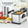 New Electric Deep Fryer 2 Liter Capacity, 1500 Watt Lid with Viewing Window, Silver - Silver