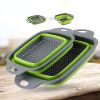 Collapsible Colander Set Of 2; Silicone Square Strainer With Handle For Kitchen Food Draining Pasta Vegetable Fruit And Meat - Green Set (1 Large + 1